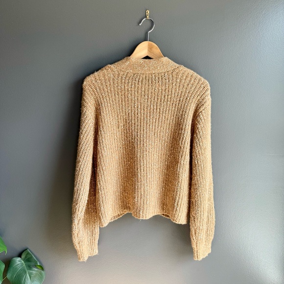 BBDakota Women V Neck Cardigan Tan with White Specks Front Pockets Size Small - Picture 3 of 6